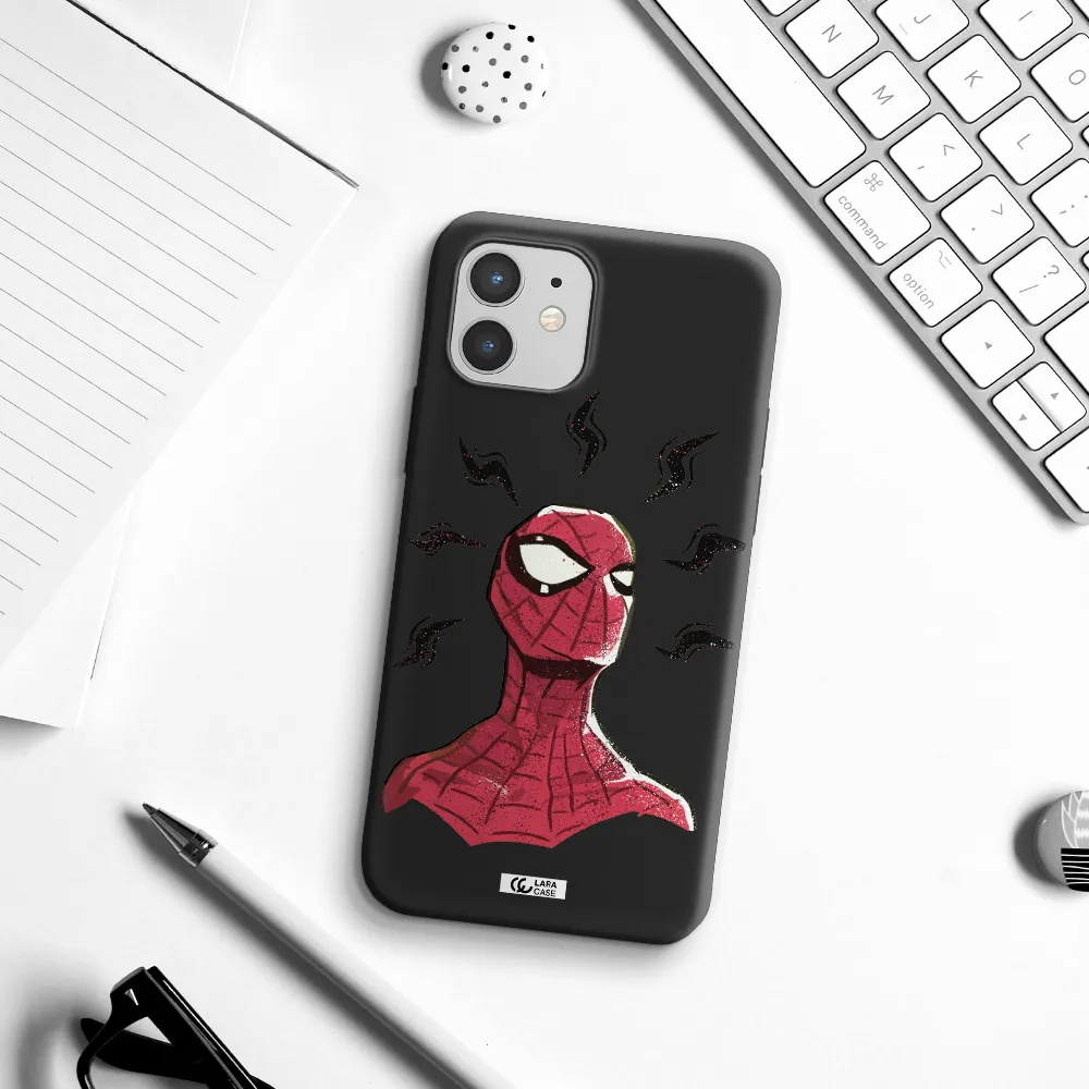 a cartoon of a red spider man Apple iPhone 12 Silicone black Case