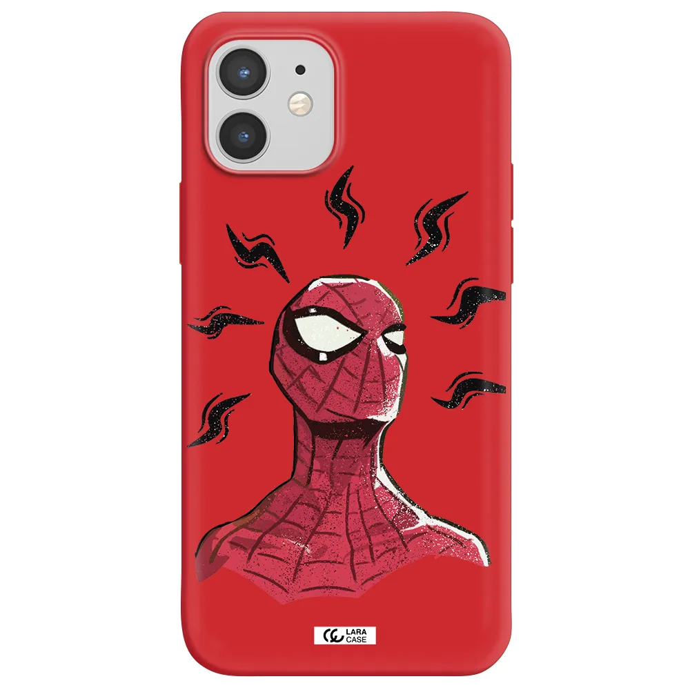 a cartoon of a red spider man Apple iPhone 12 Silicone Imperial Red Case