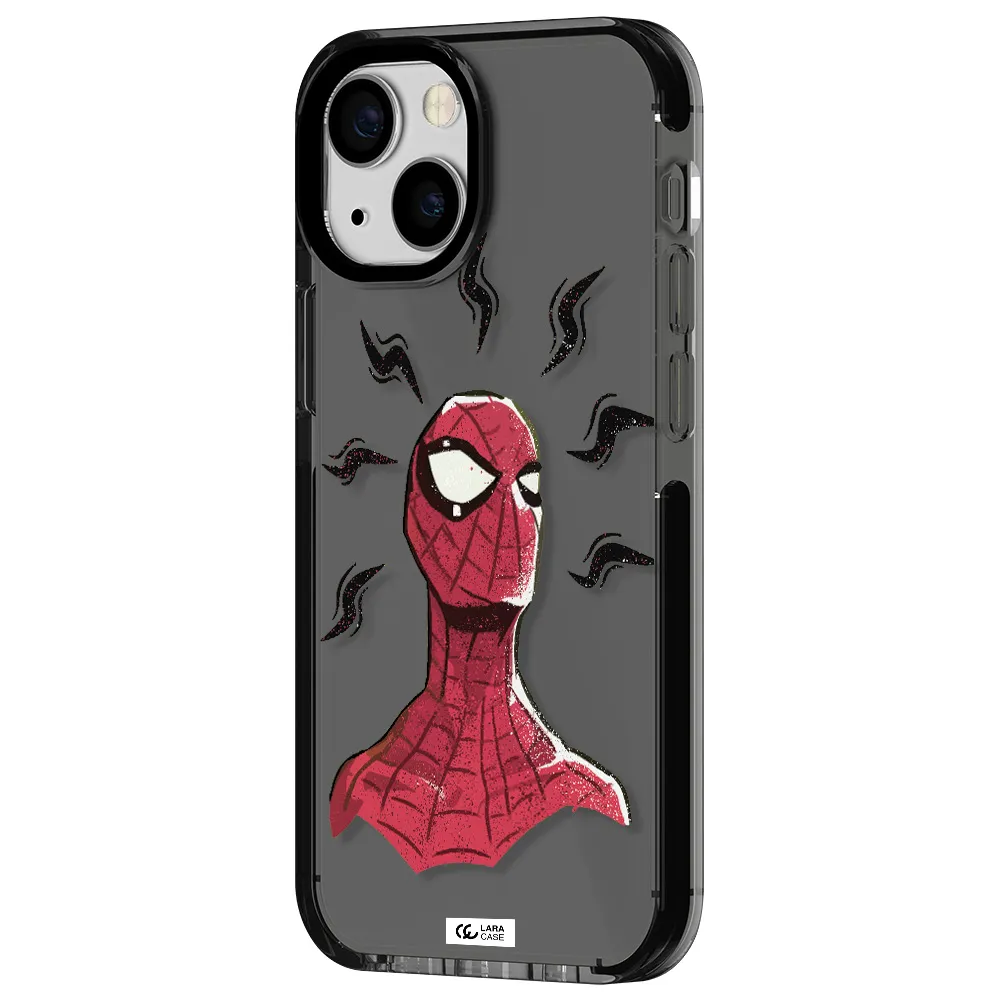 a cartoon of a red spider man Apple iPhone 13 mini impact Smoke Black Case