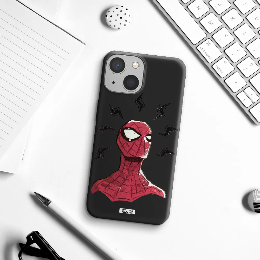 a cartoon of a red spider man Apple iPhone 13 mini Silicone black Case