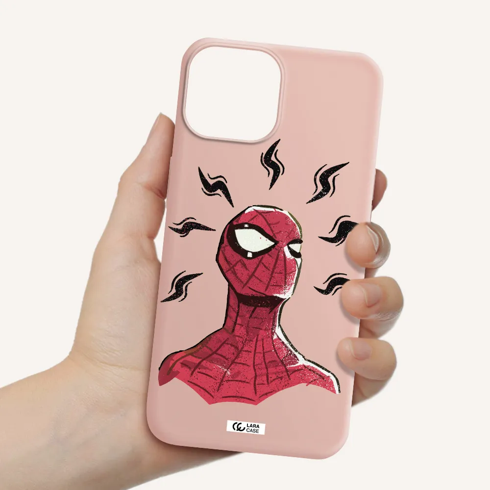 a cartoon of a red spider man Apple iPhone 13 mini Silicone pastel pink Case