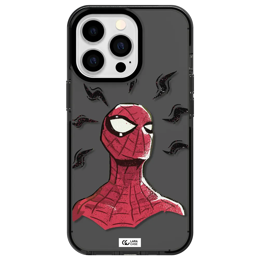 a cartoon of a red spider man Apple iPhone 13 Pro impact Smoke Black Case