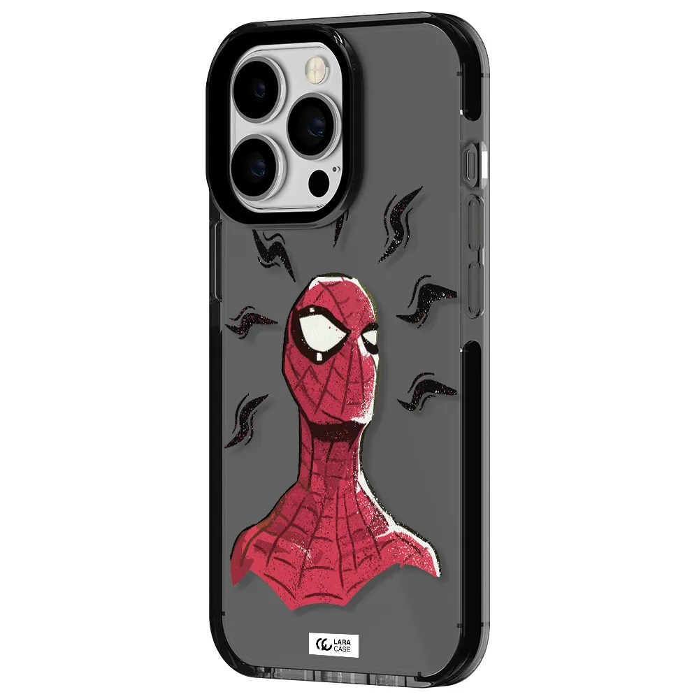 a cartoon of a red spider man Apple iPhone 13 Pro impact Smoke Black Case