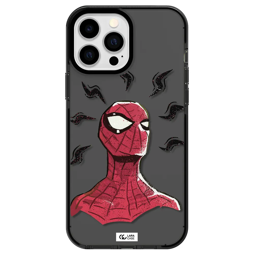 a cartoon of a red spider man Apple iPhone 13 Pro Max impact Smoke Black Case