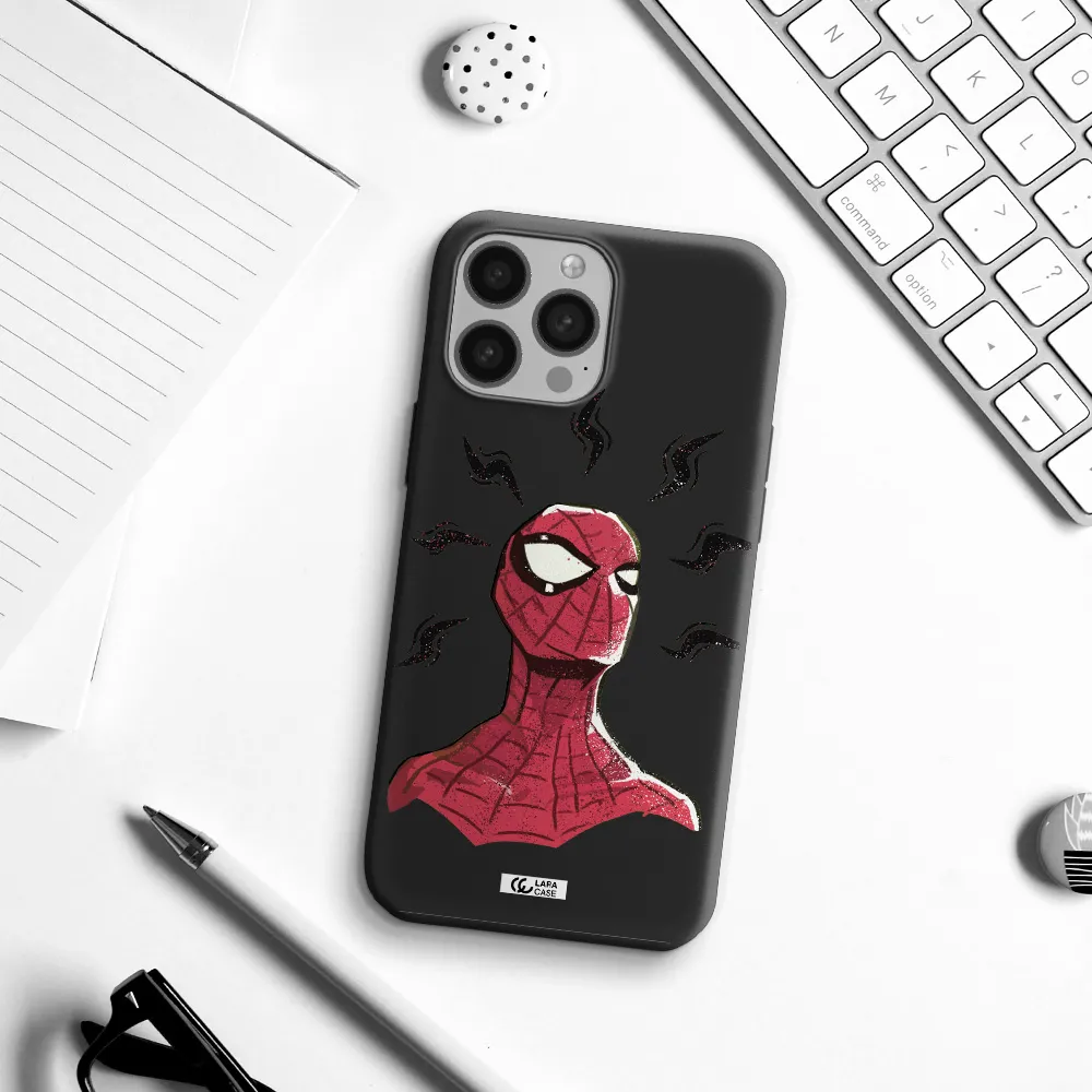 a cartoon of a red spider man Apple iPhone 13 Pro Max Silicone black Case