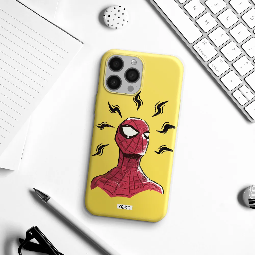 a cartoon of a red spider man Apple iPhone 13 Pro Max Silicone canary yellow Case
