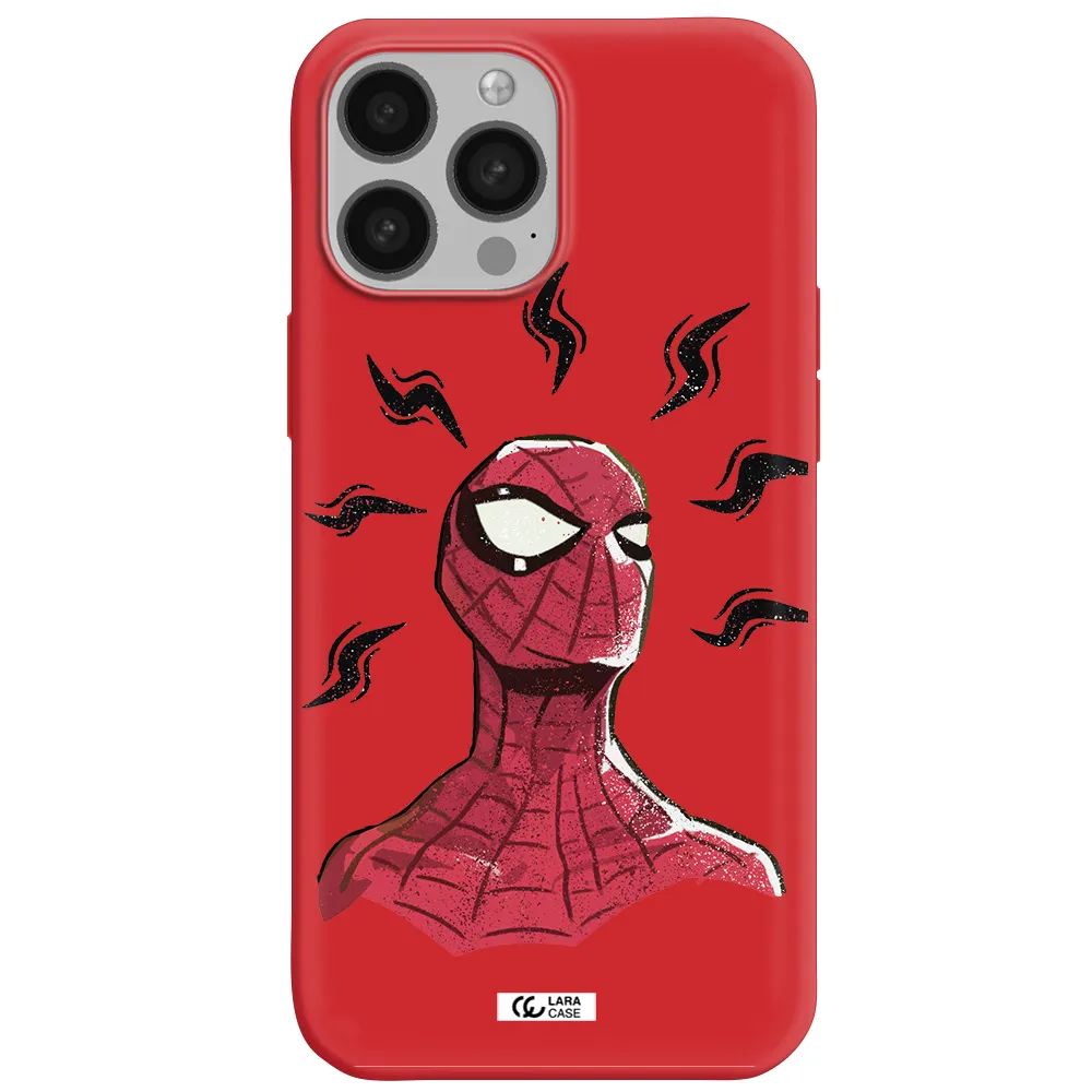 a cartoon of a red spider man Apple iPhone 13 Pro Silicone Imperial Red Case