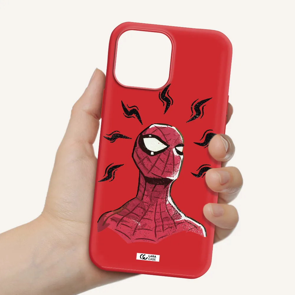 a cartoon of a red spider man Apple iPhone 13 Pro Silicone Imperial Red Case