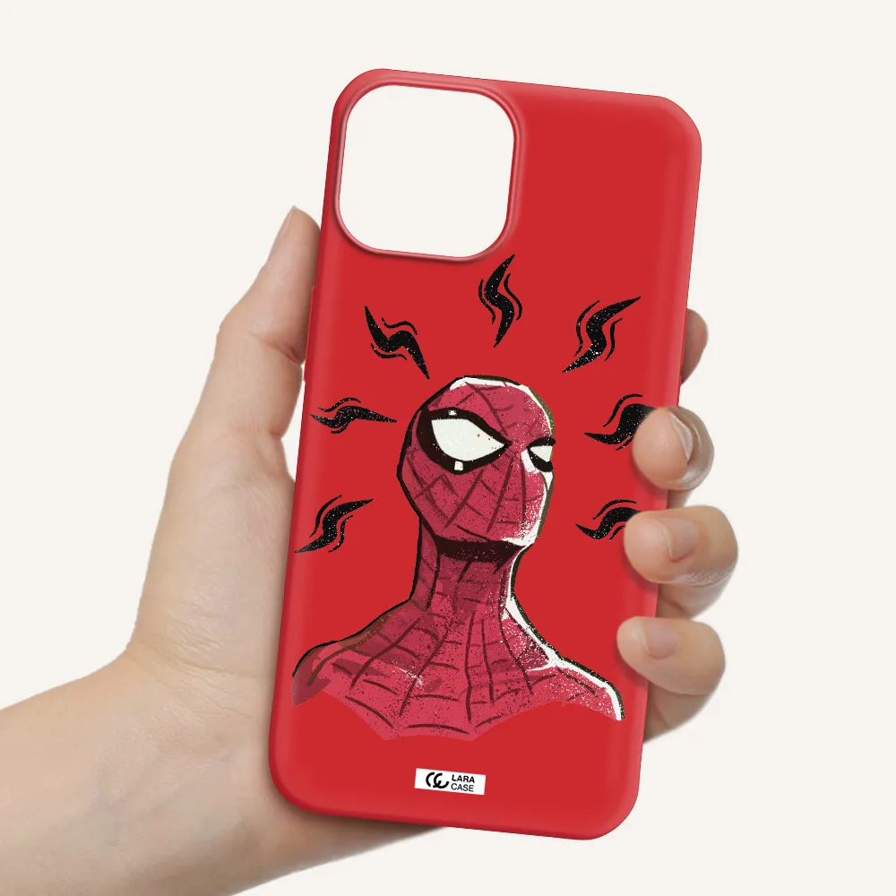 a cartoon of a red spider man Apple iPhone 13 Silicone Imperial Red Case