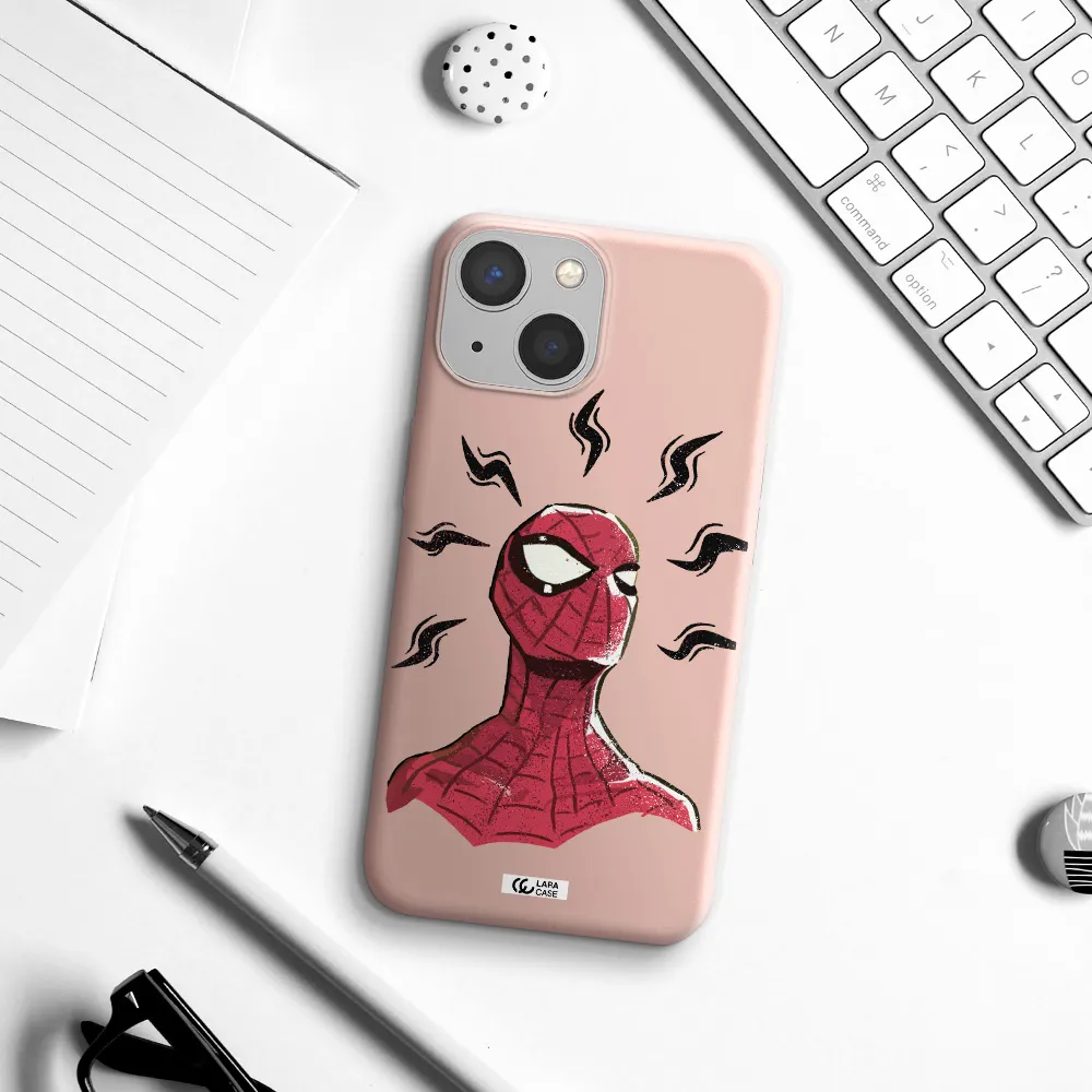 a cartoon of a red spider man Apple iPhone 13 Silicone pastel pink Case