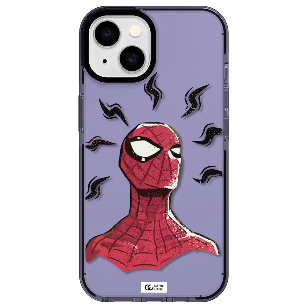 a cartoon of a red spider man Apple iPhone 14 impact Lilac Case