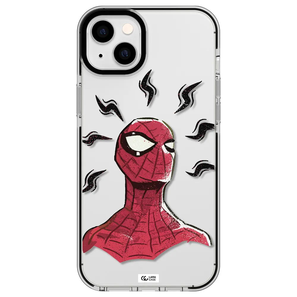 a cartoon of a red spider man Apple iPhone 14 plus impact black border Case