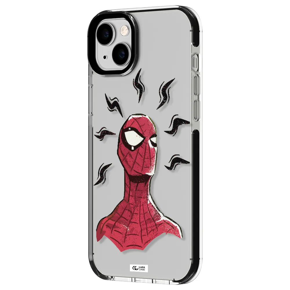 a cartoon of a red spider man Apple iPhone 14 plus impact black border Case