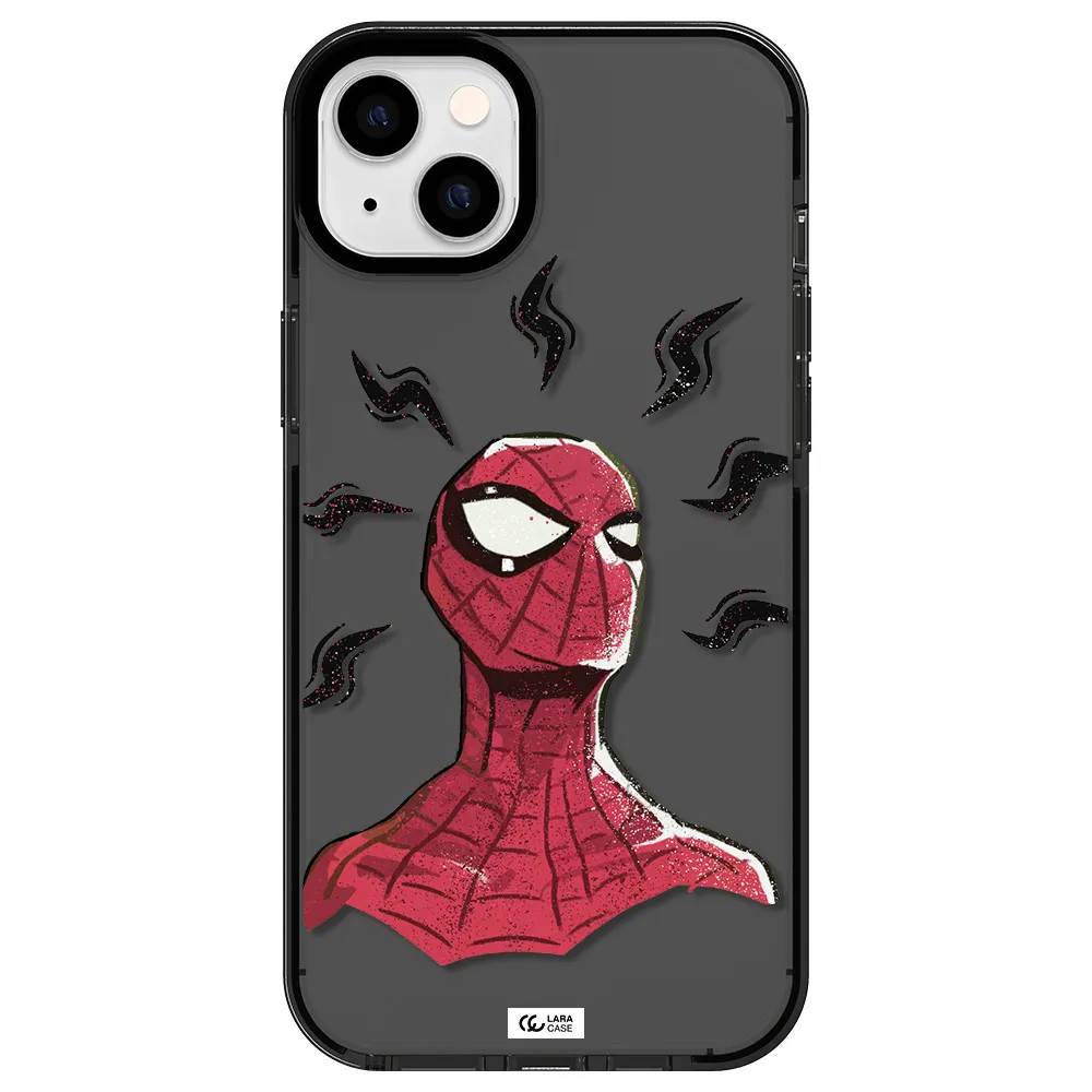 a cartoon of a red spider man Apple iPhone 14 plus impact Smoke Black Case