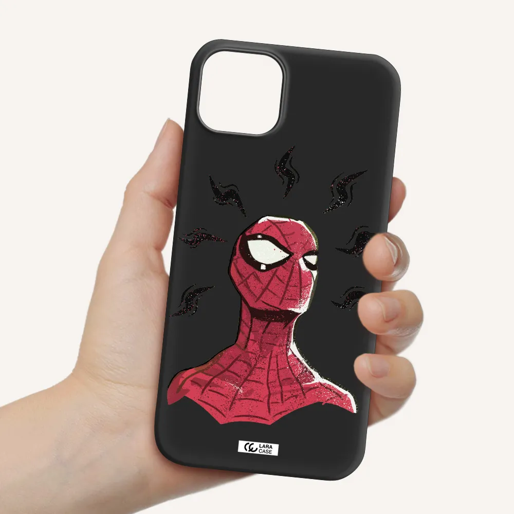 a cartoon of a red spider man Apple iPhone 14 plus Silicone black Case
