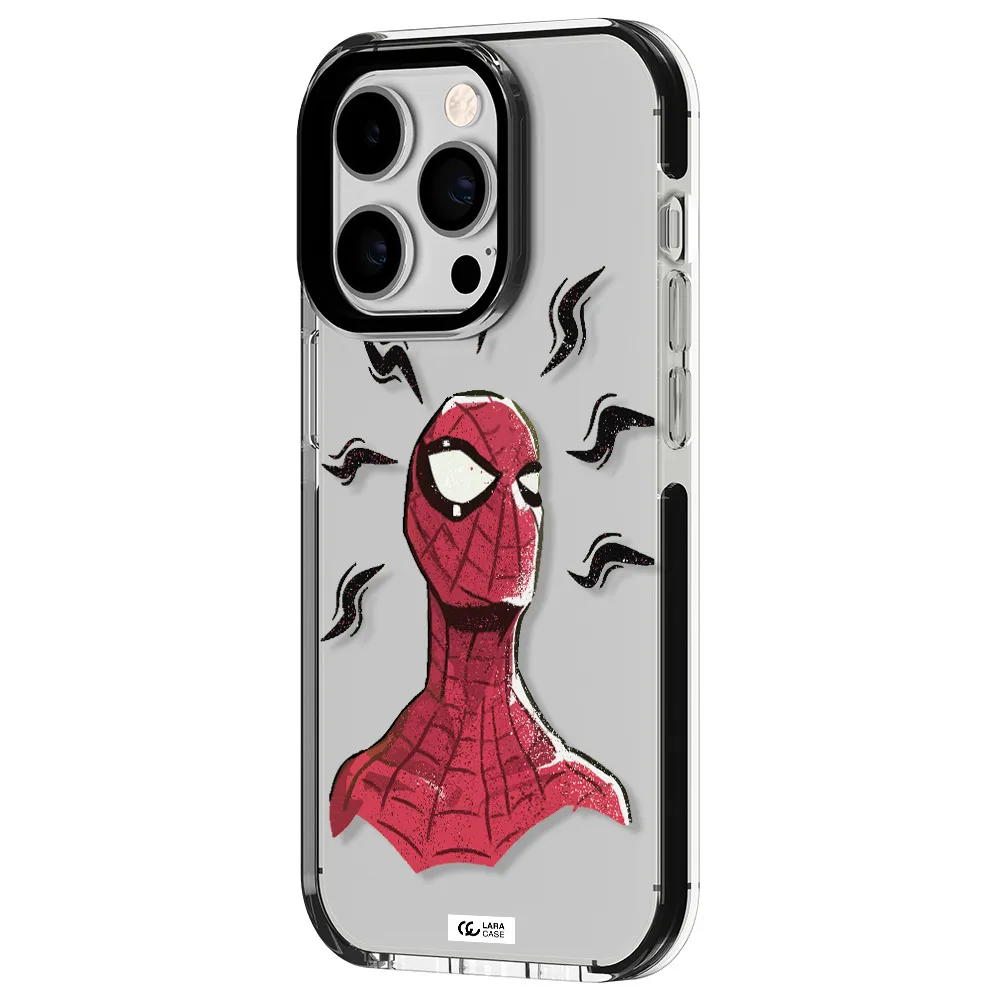 a cartoon of a red spider man Apple iPhone 14 pro impact black border Case