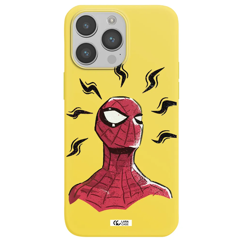 a cartoon of a red spider man Apple iPhone 14 pro max Silicone canary yellow Case