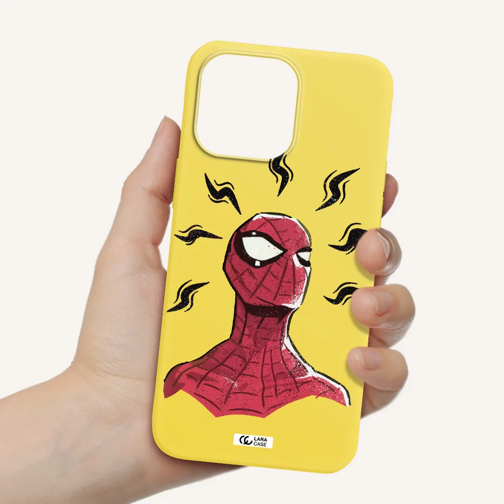 a cartoon of a red spider man Apple iPhone 14 pro max Silicone canary yellow Case
