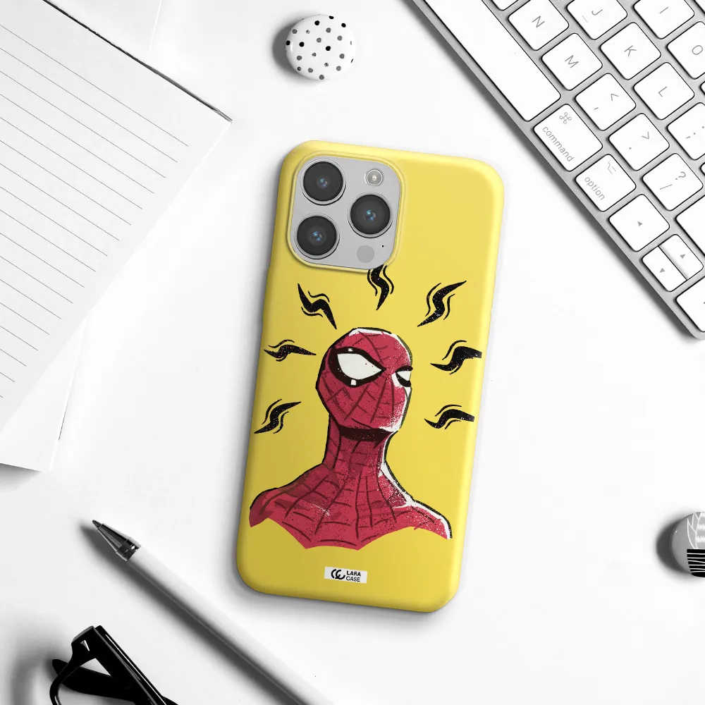 a cartoon of a red spider man Apple iPhone 14 pro max Silicone canary yellow Case