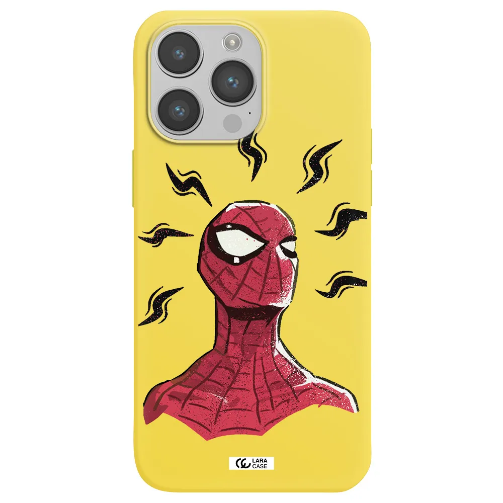 a cartoon of a red spider man Apple iPhone 14 pro Silicone canary yellow Case