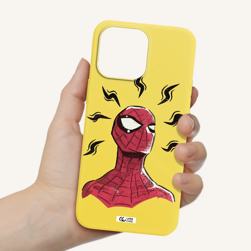 a cartoon of a red spider man Apple iPhone 14 pro Silicone canary yellow Case