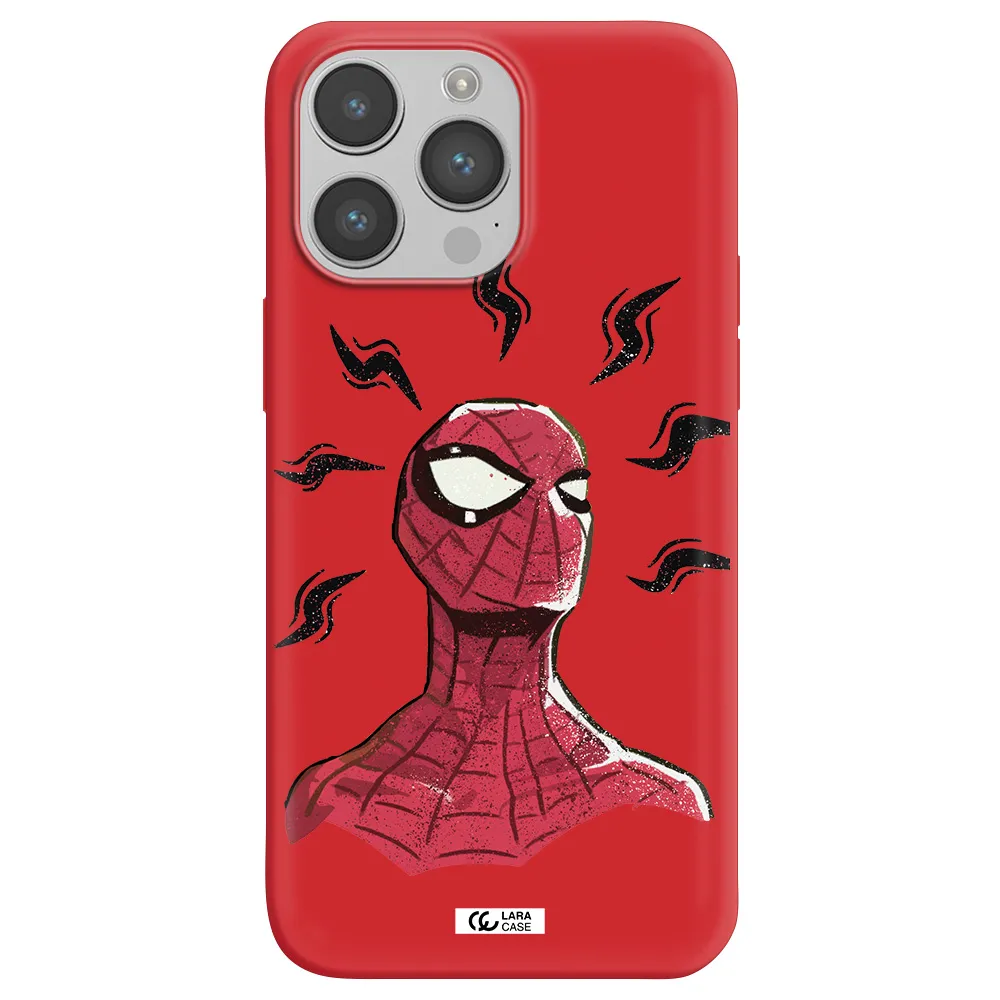 a cartoon of a red spider man Apple iPhone 14 pro Silicone Imperial Red Case