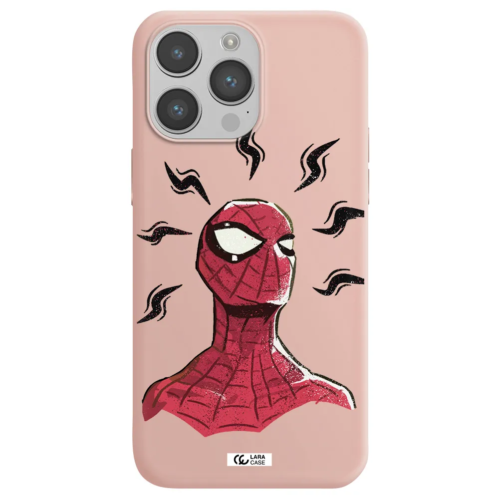 a cartoon of a red spider man Apple iPhone 14 pro Silicone pastel pink Case