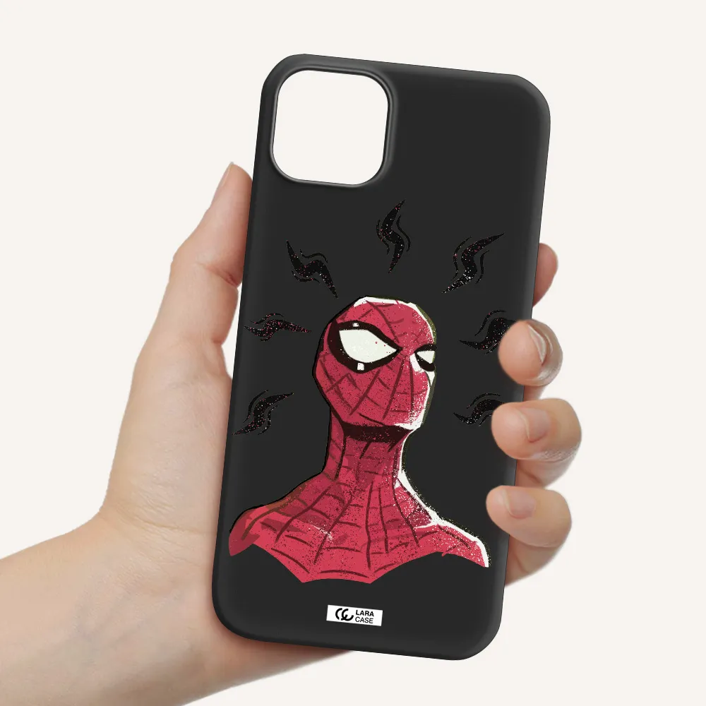 a cartoon of a red spider man Apple iPhone 14 Silicone black Case