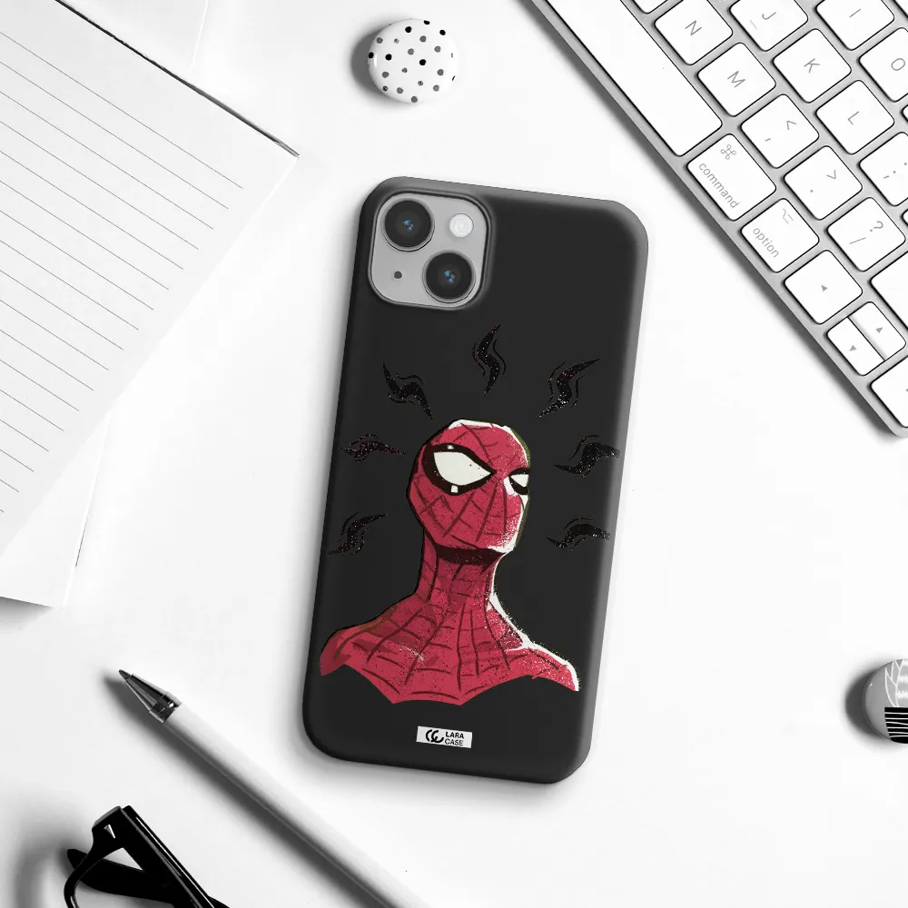 a cartoon of a red spider man Apple iPhone 14 Silicone black Case