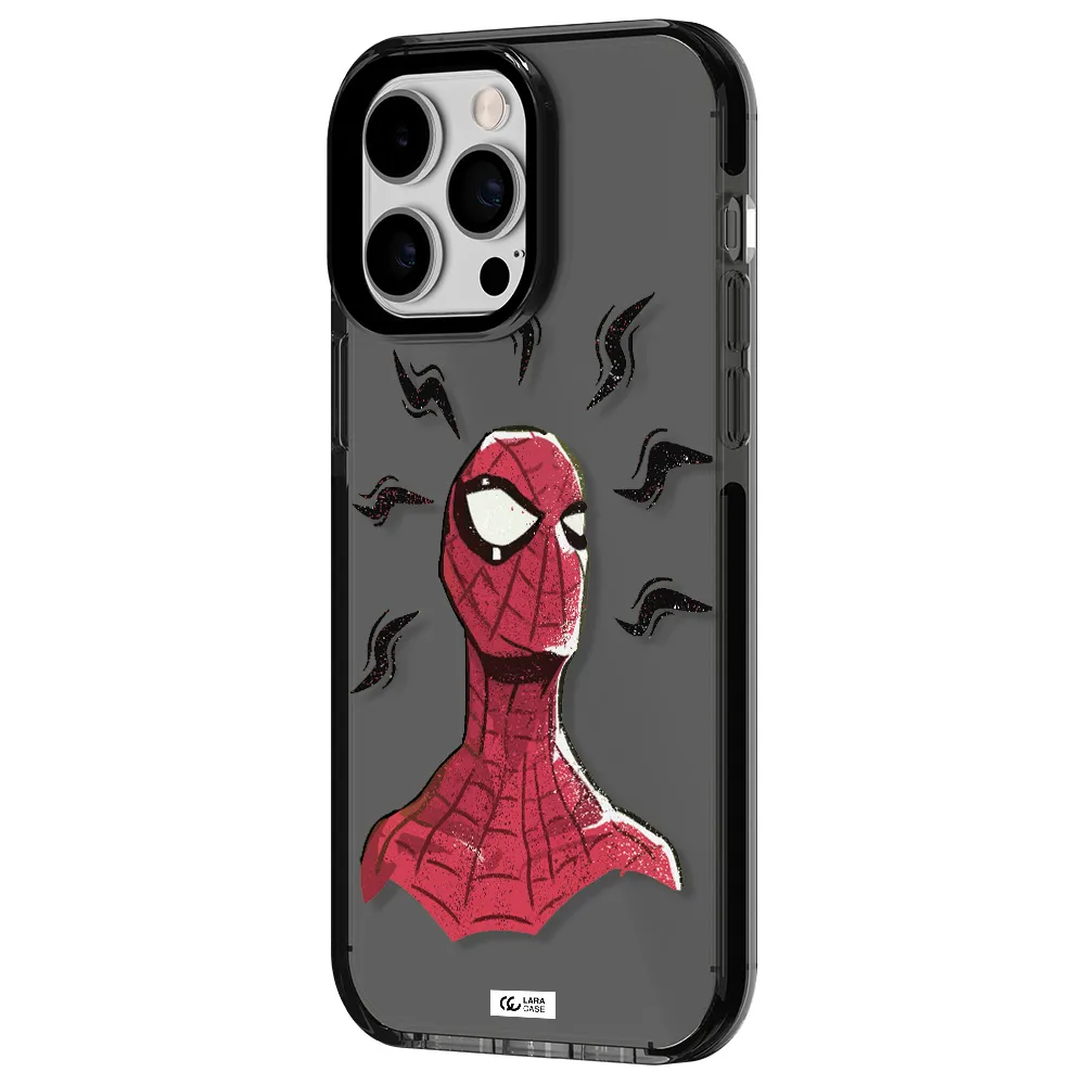 a cartoon of a red spider man Apple iPhone 15 Pro impact Smoke Black Case