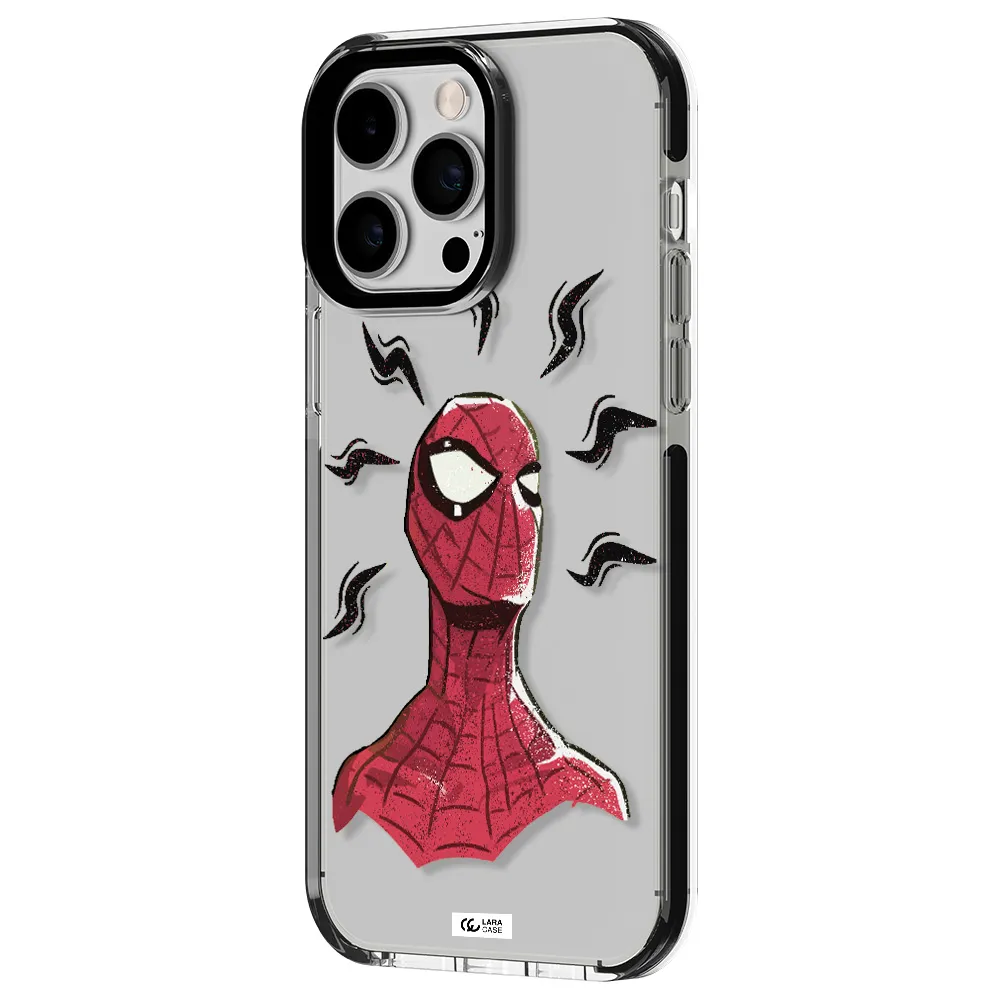 a cartoon of a red spider man Apple iPhone 15 Pro Max impact black border Case