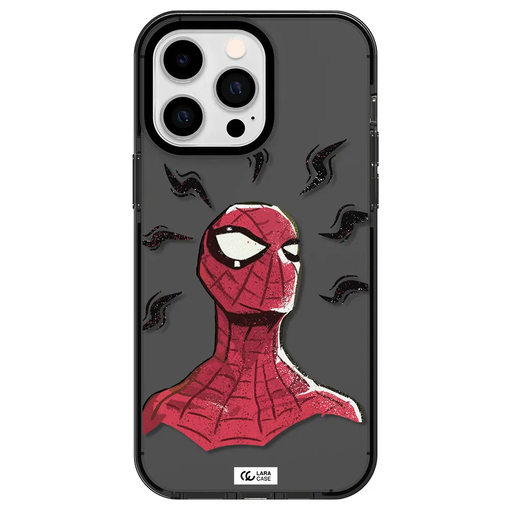 a cartoon of a red spider man Apple iPhone 15 Pro Max impact Smoke Black Case