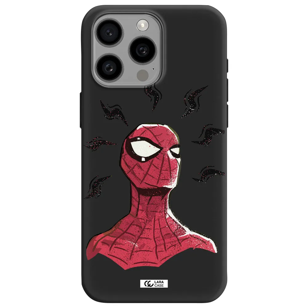 a cartoon of a red spider man Apple Iphone 15 Pro max Silicone black Case