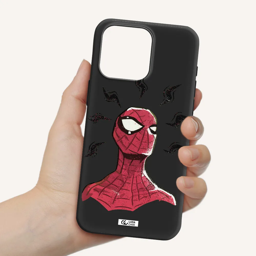 a cartoon of a red spider man Apple Iphone 15 Pro max Silicone black Case