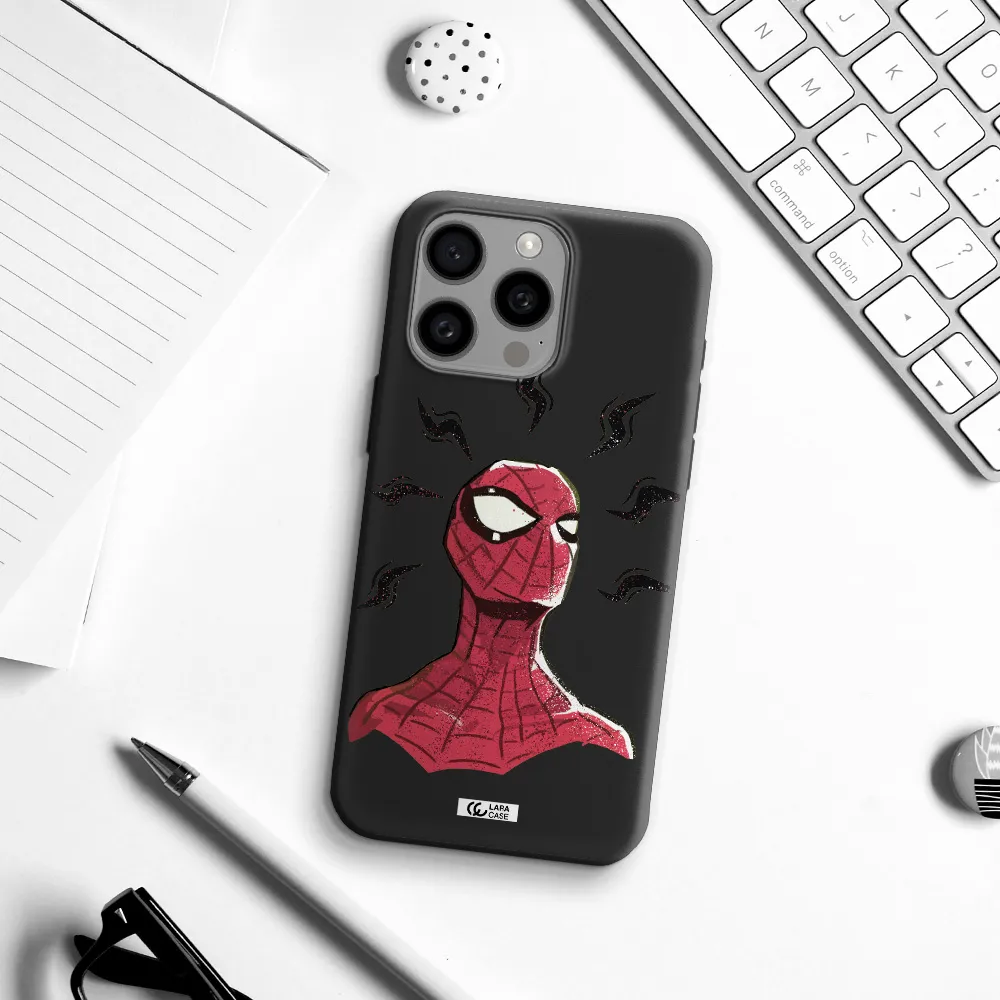 a cartoon of a red spider man Apple Iphone 15 Pro max Silicone black Case