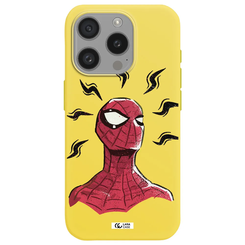 A Cartoon Of A Red Spider Man Apple Iphone 15 Pro Silicone Canary Yellow Case