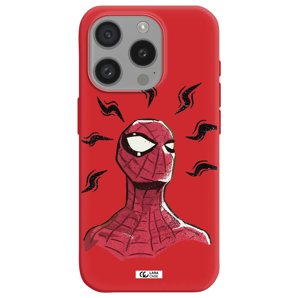 A Cartoon Of A Red Spider Man Apple Iphone 15 Pro Silicone Imperial Red Case