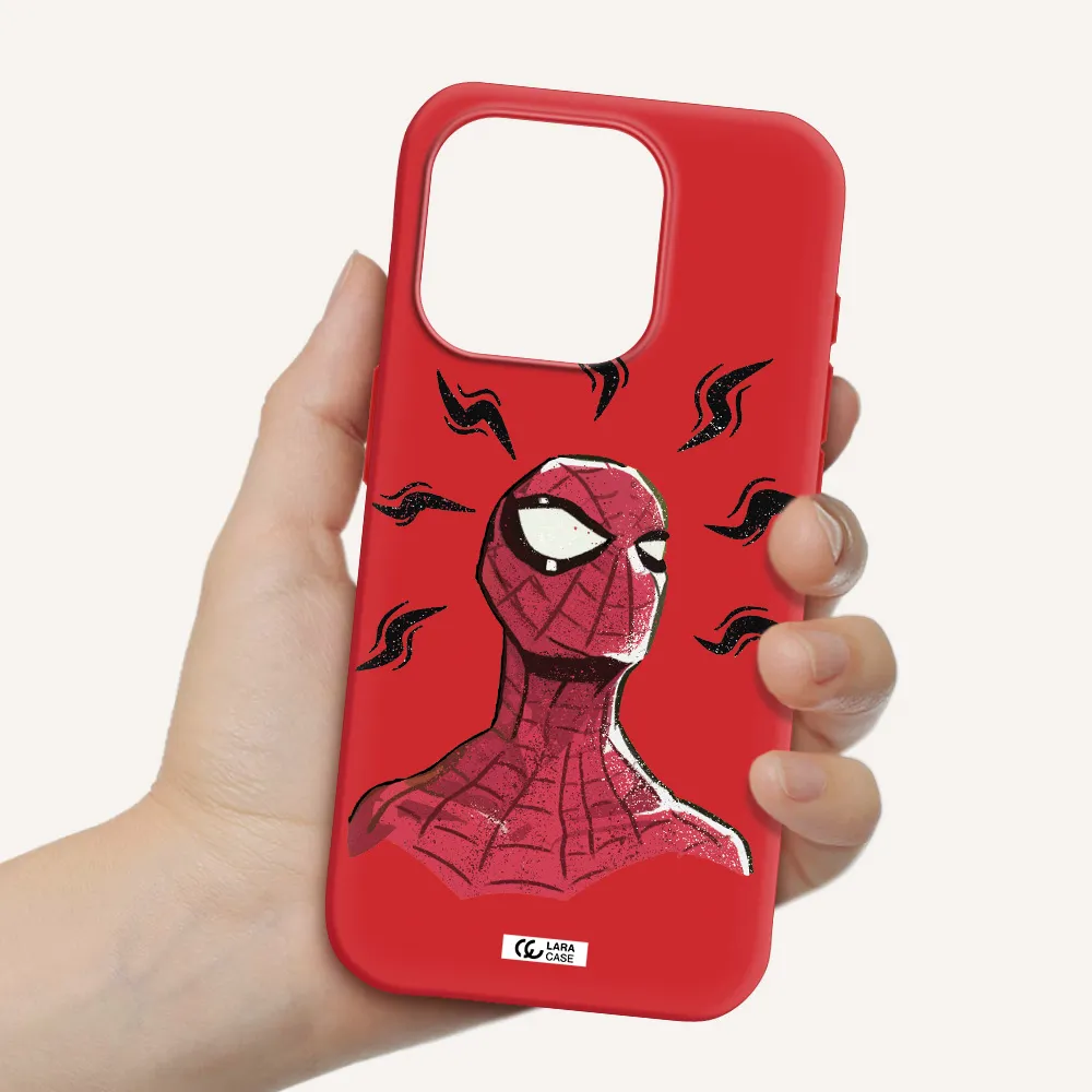 A Cartoon Of A Red Spider Man Apple Iphone 15 Pro Silicone Imperial Red Case