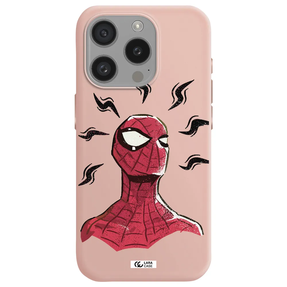 A Cartoon Of A Red Spider Man Apple Iphone 15 Pro Silicone Pastel Pink Case