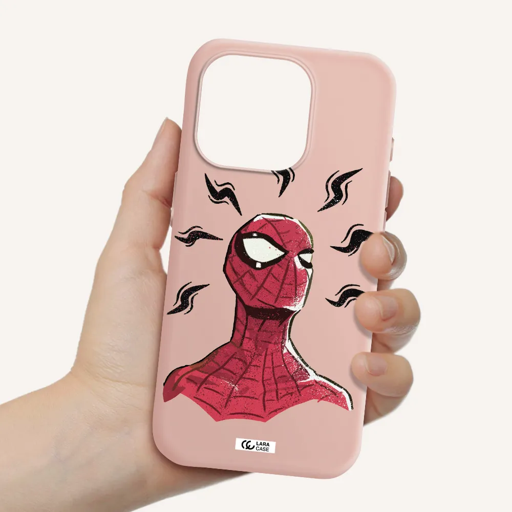 A Cartoon Of A Red Spider Man Apple Iphone 15 Pro Silicone Pastel Pink Case
