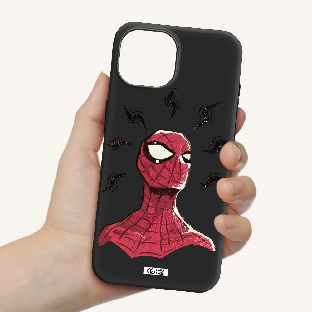 a cartoon of a red spider man Apple iPhone 15 Silicone black Case