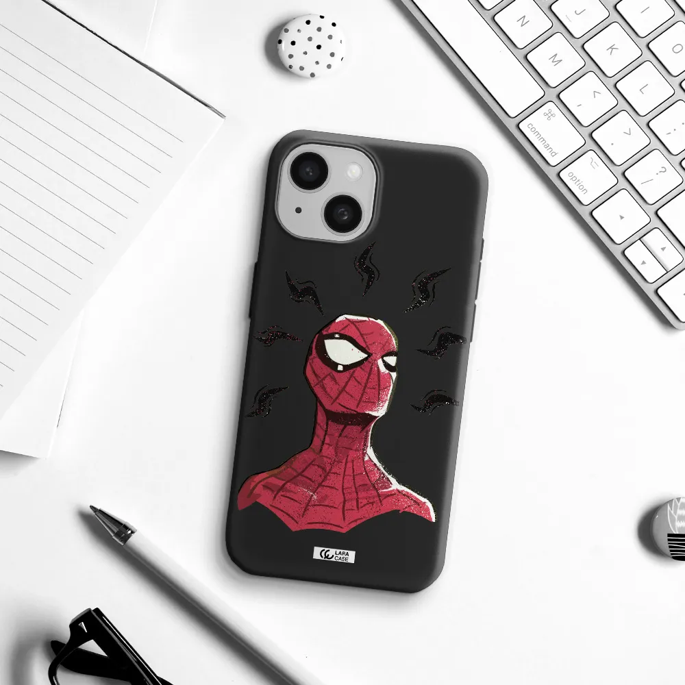 a cartoon of a red spider man Apple iPhone 15 Silicone black Case