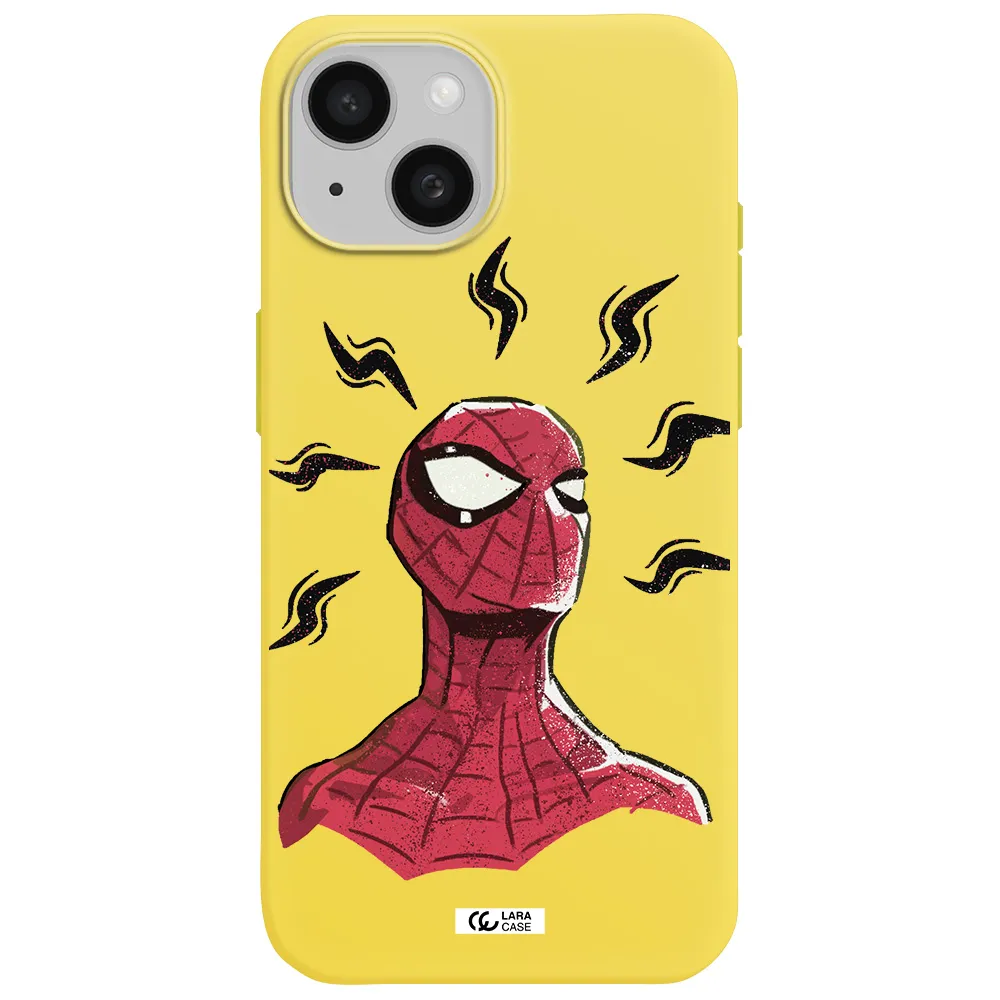 a cartoon of a red spider man Apple iPhone 15 Silicone canary yellow Case