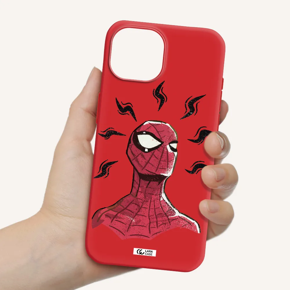 A Cartoon Of A Red Spider Man Apple Iphone 15 Silicone Imperial Red Case
