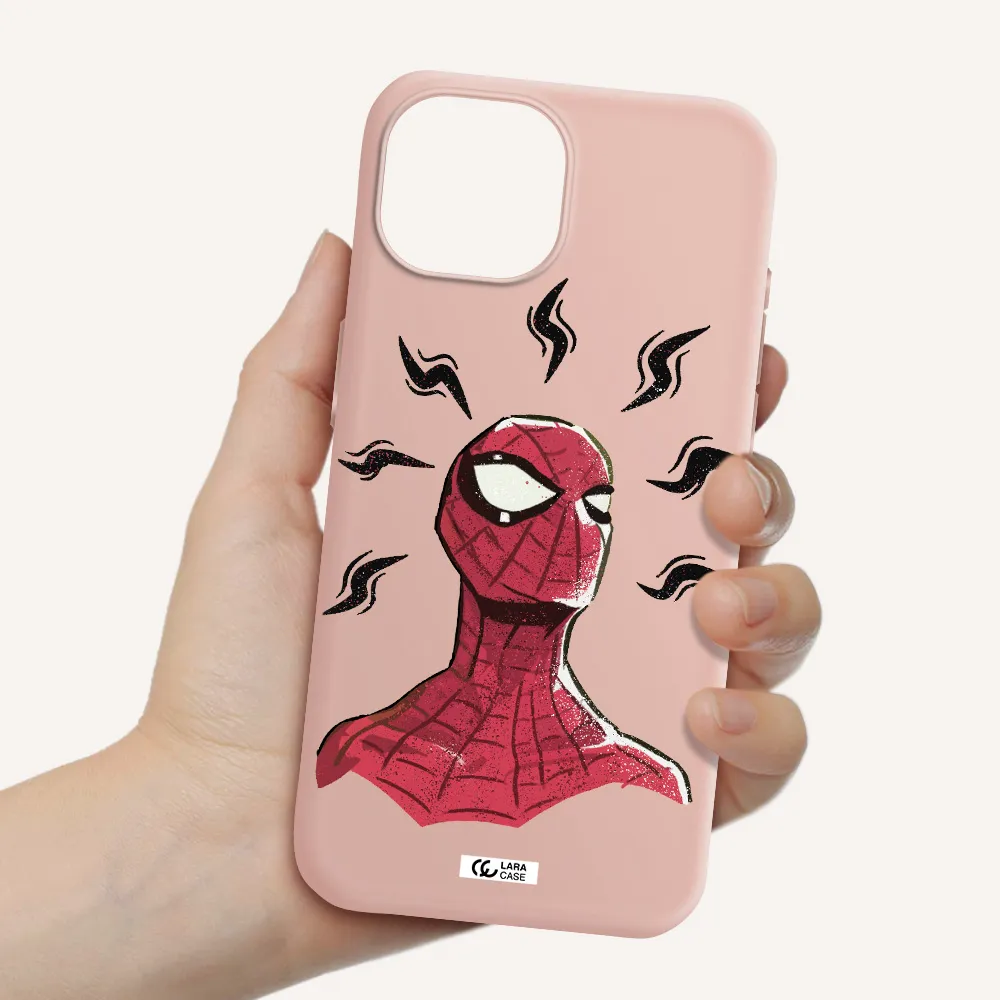 A Cartoon Of A Red Spider Man Apple Iphone 15 Silicone Pastel Pink Case