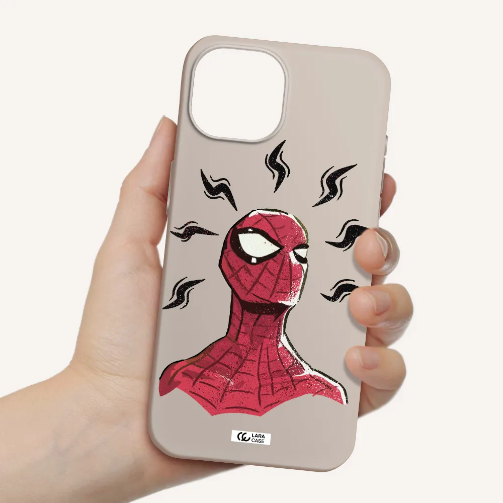 a cartoon of a red spider man Apple iPhone 15 Silicone Stone Case