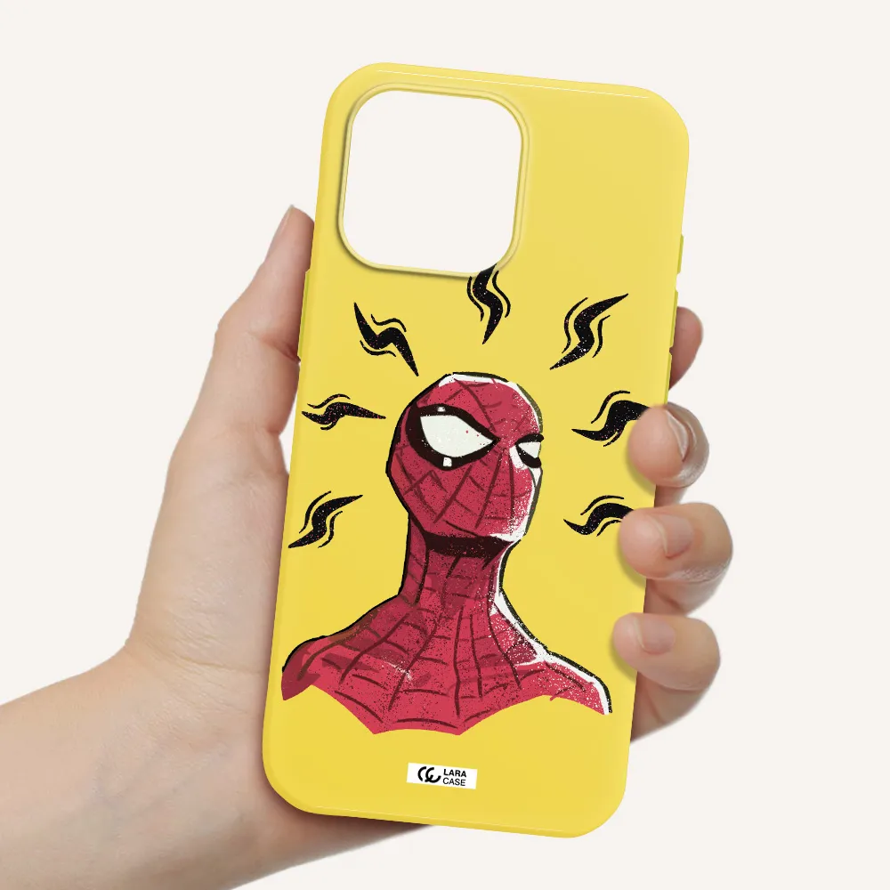 A Cartoon Of A Red Spider Man Apple Iphone 16 Pro Max Silicone Canary Yellow Case