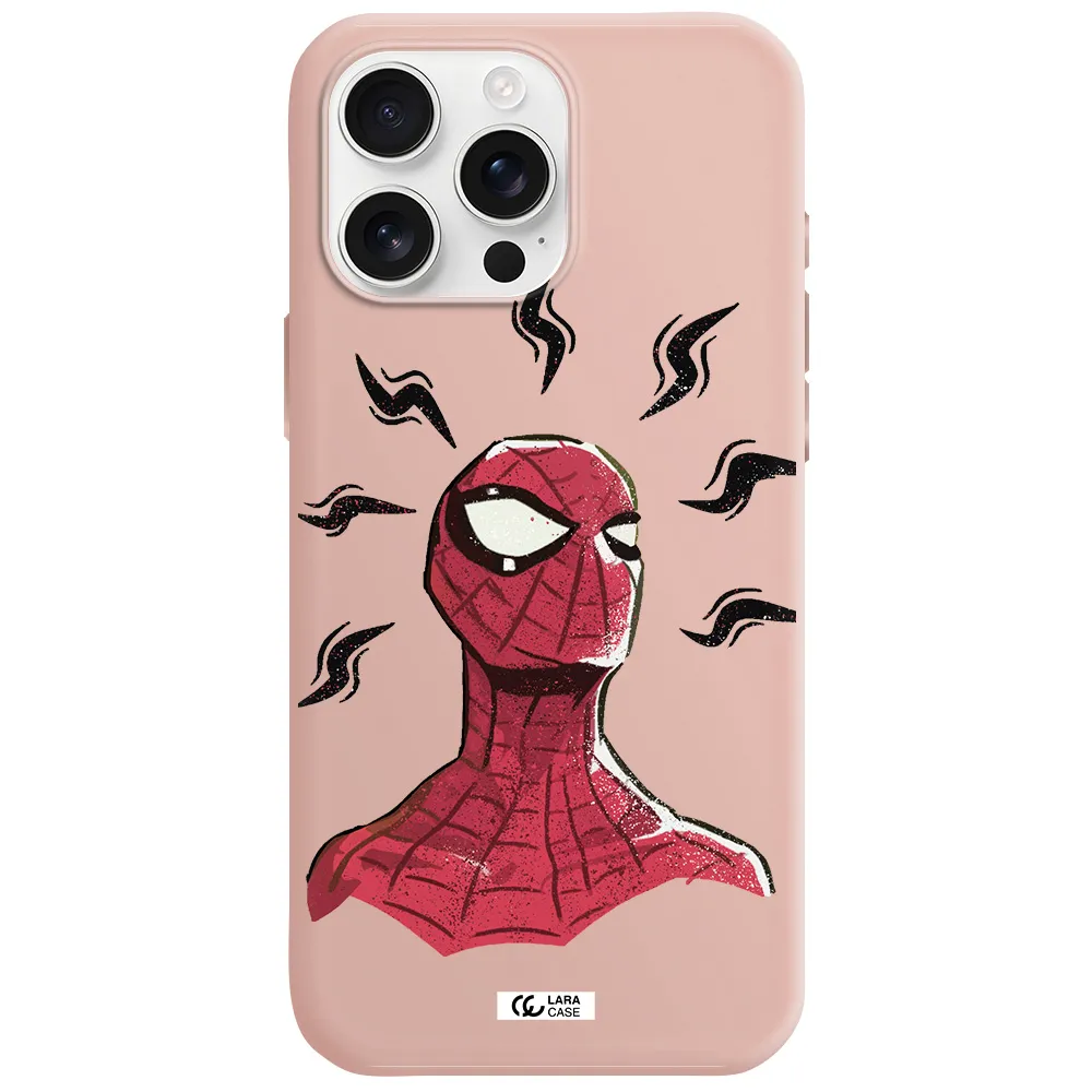 A Cartoon Of A Red Spider Man Apple Iphone 16 Pro Max Silicone Pastel Pink Case
