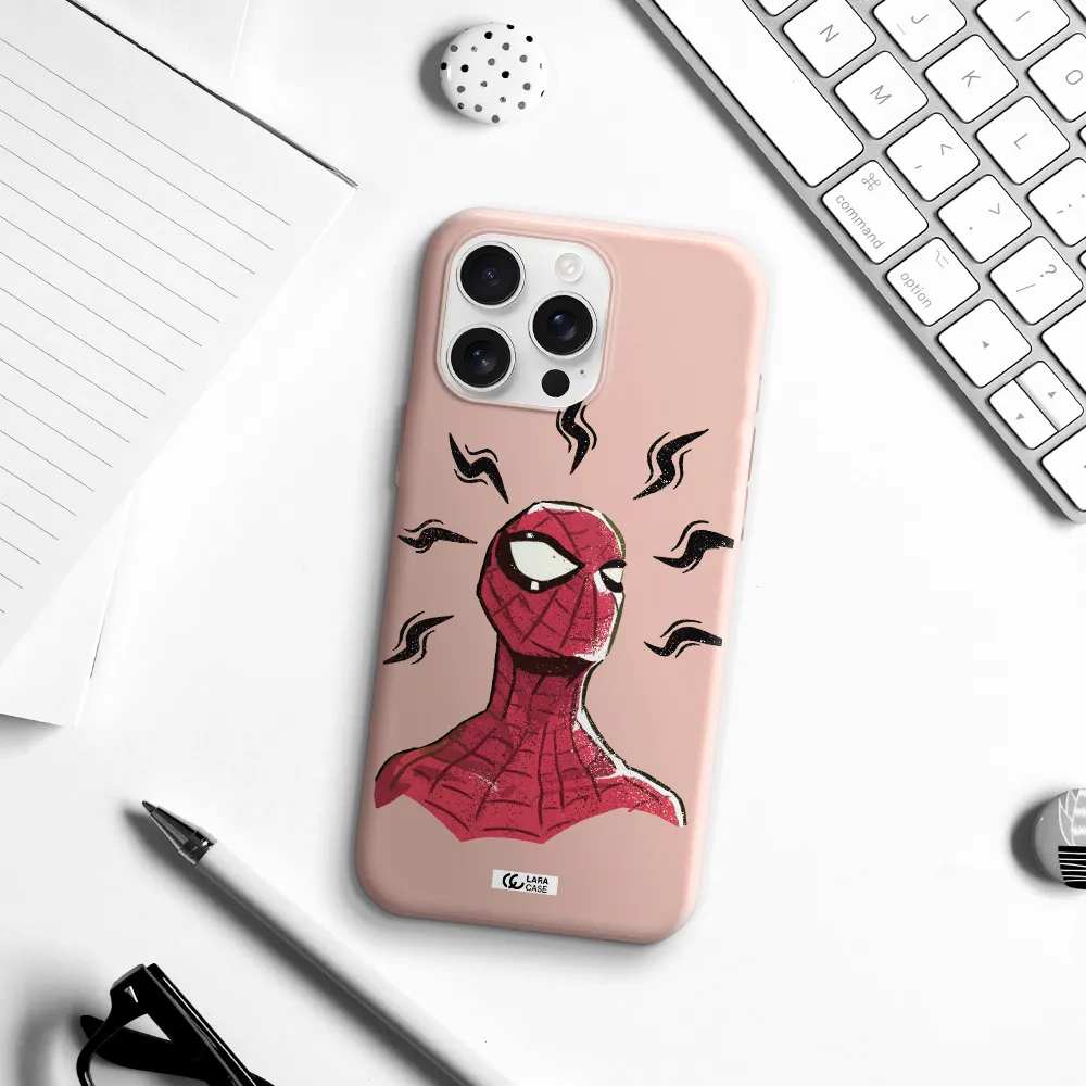 A Cartoon Of A Red Spider Man Apple Iphone 16 Pro Max Silicone Pastel Pink Case