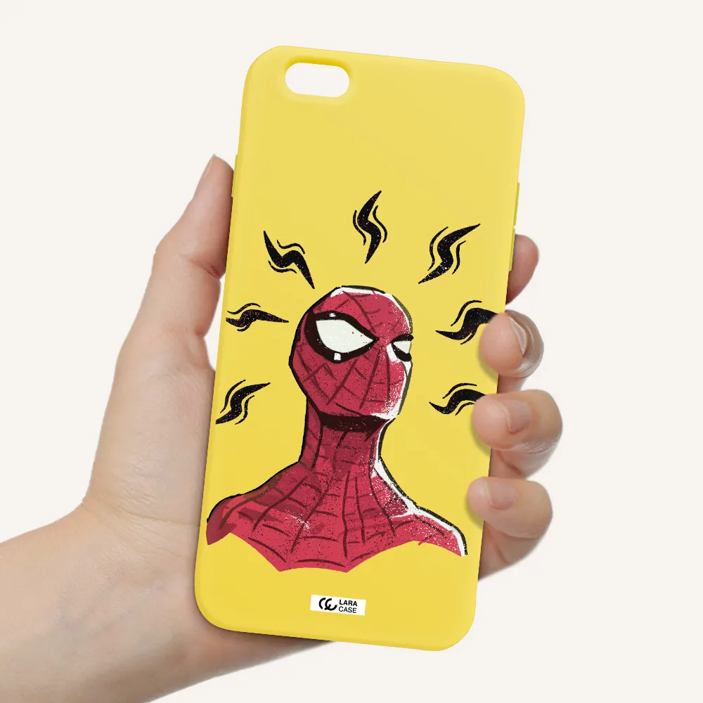 a cartoon of a red spider man Apple iPhone 6 plus Silicone canary yellow Case